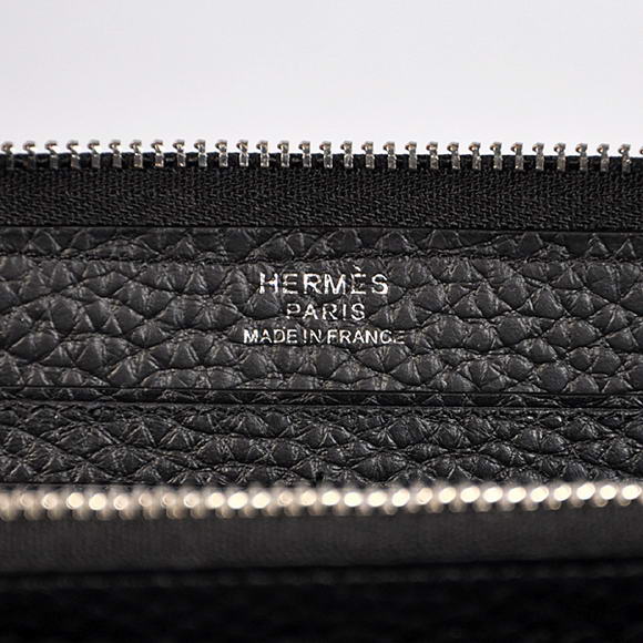 1:1 Quality Hermes Evelyn Long Wallet Zip Purse A808 Black Replica - Click Image to Close